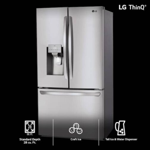 LG 28 cu. ft. 3 Door French Door Refrigerator with Ice and Water Dispenser and Craft Ice in PrintProof Stainless Steel LHFS28XBS