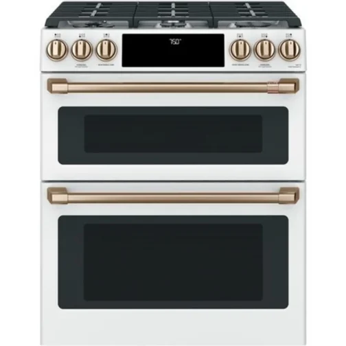 Cafe CGS750P4MW2 30 Inch Slide-In Gas Smart Range with 6 Sealed Burners, Double Oven, 6.7 Cu. Ft.