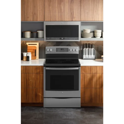 GE Profile PB900YVFS 30 Inch Freestanding Electric Range with 6.2 Cu. Ft. Oven Capacity, 5 Radiant - Image 5