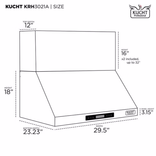 Kucht Professional 36 in. Wall Mounted Range Hood 900CFM in Stainless Steel - Image 3